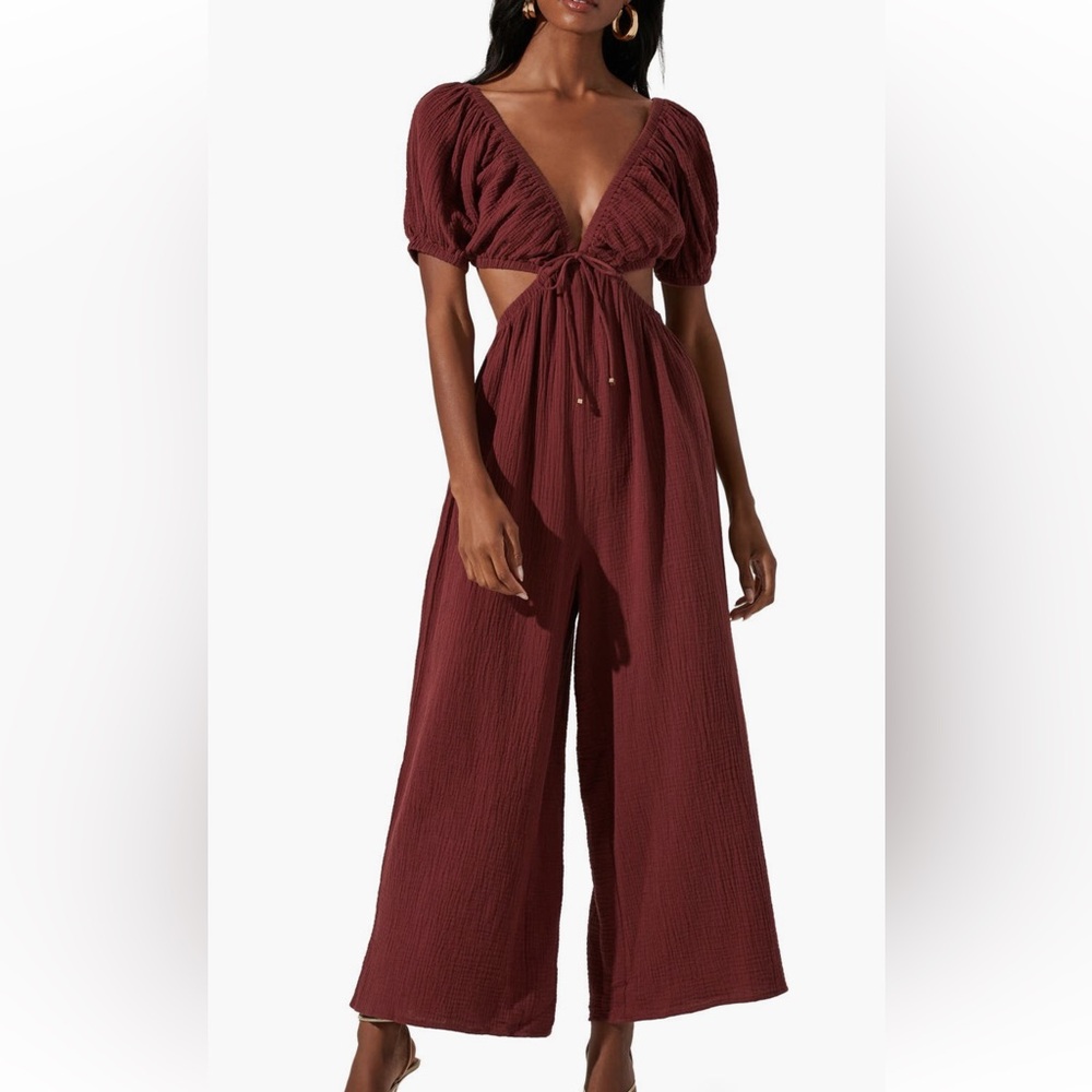 Astr Cotton Gauze Cutout Jumpsuit